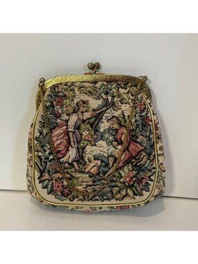 Vintage Julias Resnick JR Handbag Courting Couply Tapestry Needlepoint Gold